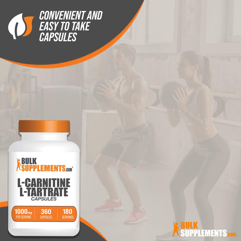 [Australia] - BulkSupplements.com L-Carnitine L-Tartrate Capsules - Carnitine Supplement, L Carnitine 1000mg Capsules - L-Carnitine Tartrate, Gluten Free - 2 Capsules per Serving, 360 Capsules (Pack of 1) 