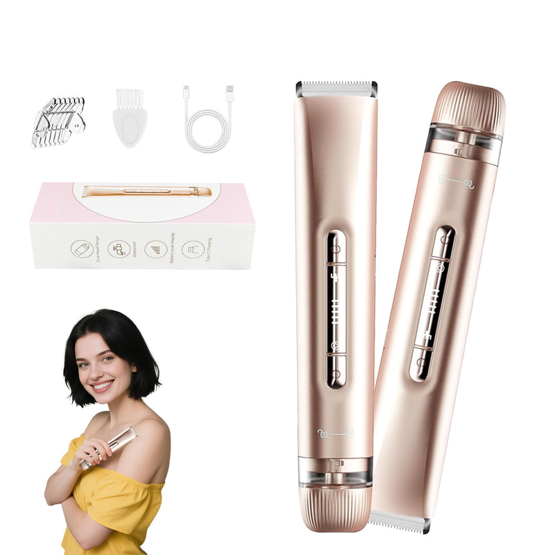 2 in 1 Women's Bikini Line Trimmer & Body Groomer,2025 Upgrade Dual Head Shaver Women, Wet & Dry Waterproof Electric Bikini Trimmer for Face Leg Arm Intimate Areas,Pink Rose