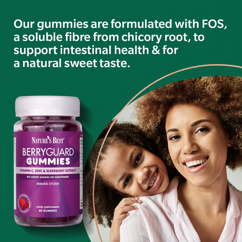 Nature’s Best Berryguard Immunity Gummies - with Vitamin C & Zinc for Immune System Support - UK Made - Strawberry & Cherry, 60 Gummies (60 Day Supply) 60 count (Pack of 1)