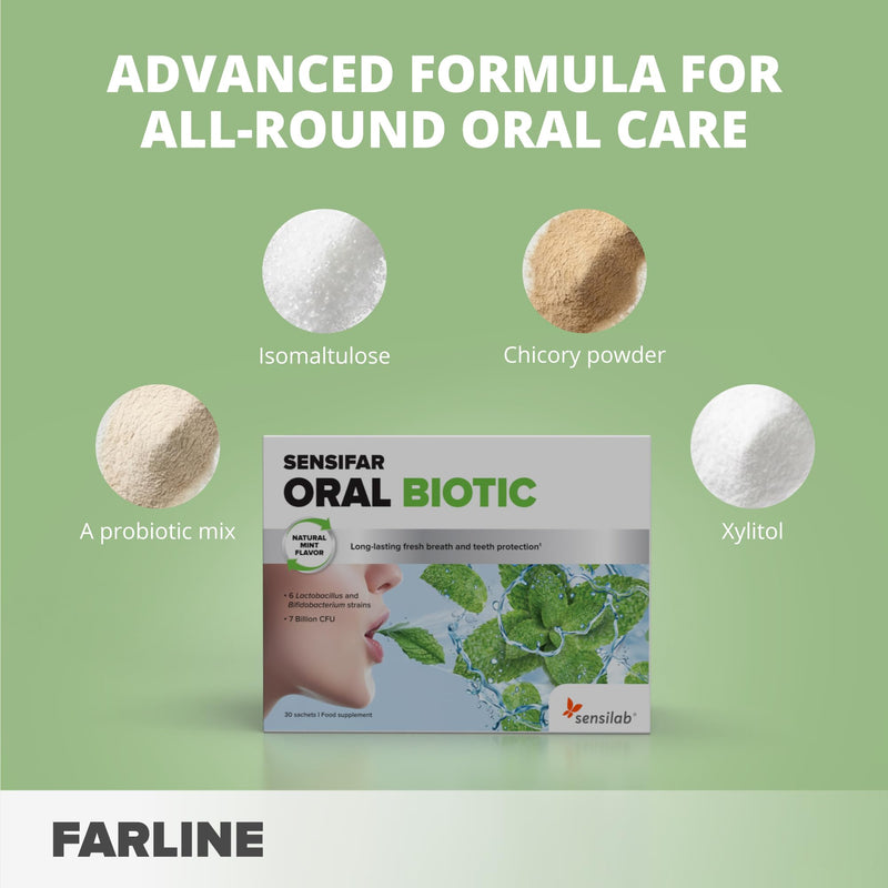 Oral Probiotics for Teeth and Gum Support, 7 Billion CFU with Howaru Smile, Xylitol and Chicory Inulin, Fresh Breath, 30 Sachets by Sensilab