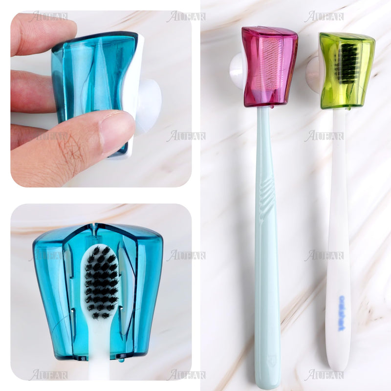 [Australia] - AUEAR, 6 Pack Toothbrush Holder with Suction Cup Toothbrushed Head Covers Caps Protector Case Box for Bathroom Wall Mirror Home Outdoor Travel 2*red/2*blue/2*green 