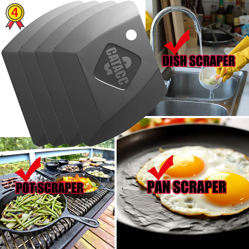 [Australia] - Pan Scraper Food Scraper Pot Scraper Dish Scraper Tool, Durable Cast Iron Scraper, 4 Pcs Flexible Plastic Scraper tool for Cleaning Kitchen, Nonstick Pans, Cast Iron Skillets, Cookware,Dishes 
