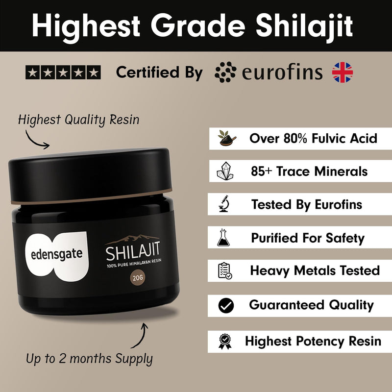 Edensgate Shilajit Resin 20g – Pure Himalayan Shilajit Resin Supplement | Mineral Rich Fulvic Acid Complex | Traditional Ayurvedic Resin | Natural Daily Wellness Support