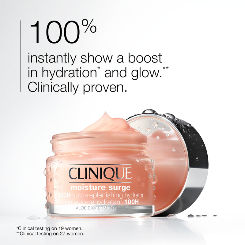 Clinique Moisture Surge 100H Auto-Replenishing Hydrator Oil Free Face Moisturizer | With Hyaluronic Acid, Aloe Bioferment and Vitamins C + E | For All Skin Types | Hydrating + Moisturizing 1 Fl Oz