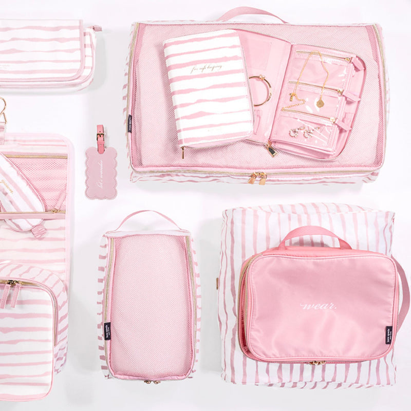 kate spade new york Packing Cube Set of 3, Goddess Stripe | Pack of Luggage Organizers in 3 Sizes with Mesh Windows, Zipper Closures, and Carry Handles for Travel