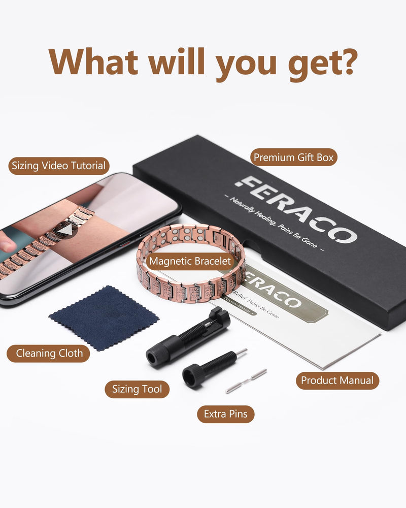 [Australia] - Feraco Copper Cross Bracelet for Men,Magnetic Therapy Bracelet with 46 Magnets - 99.99% Pure Copper Copper Cross Beacelet 