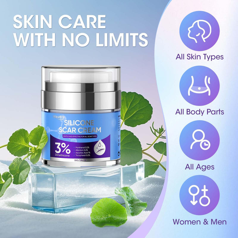 [Australia] - Silicone Scar Cream for Surgical Scars, 3% Dimethicone Complex Silicone Scar Gel for Old & New Scars, C-Section, Pregnancy, Acne, Injury, Keloids, Burns, Non-Irritating Scar Removal Cream(55ML) 55ML 
