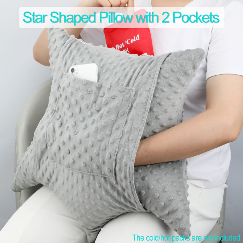 [Australia] - Star Shape Hysterectomy Recovery Pillowy for Hysterectomy Recovery Must Haves with 2 Pockets Products Gifts Tummy Tuck Abdominal Surgery Cushion, Minky Dot Light Gray Star Lounger Light Gray 