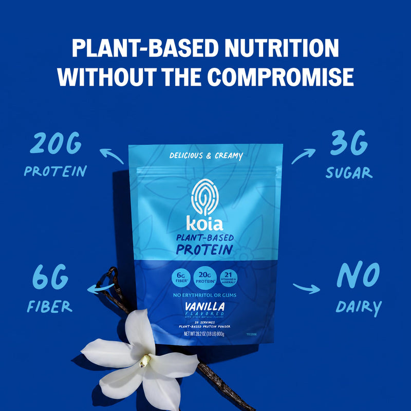 Koia Plant Based Protein Powder, Vanilla, 20g Protein, 3g Sugar, 6g Prebiotic Fiber, Pre & Post Workout, 21 Vitamins & Minerals, No Seed Oils, Dairy-Free, Gluten-Free, Non-GMO, 20 Servings, 28.2 Oz