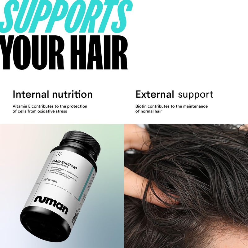 Numan Biotin Hair Support Supplement – Hair Maintenance Tablets with Biotin, Vitamins A, C, E, Selenium & Grape Seed Extract – Supports Hair, Skin & Nails – 30 Tablets – Made in the UK