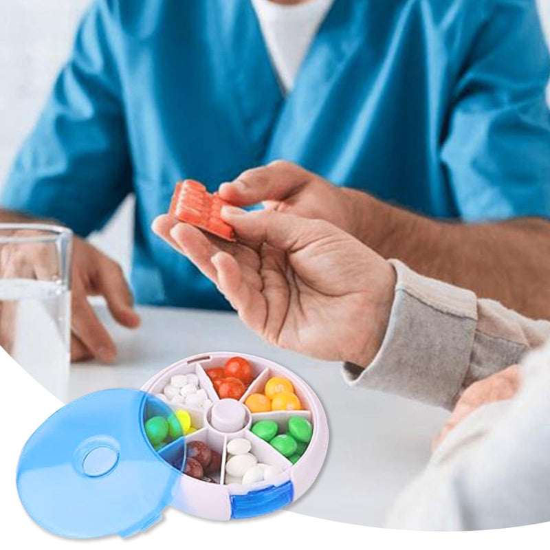 7 Grids Travel Pill Organizer Box 84-Pcs Medicine Name Labels Weekly 7-Day Pill Case Portable Medication Dispenser for Vitamins, Fish Oil & Supplements Blue+84 Med Labels
