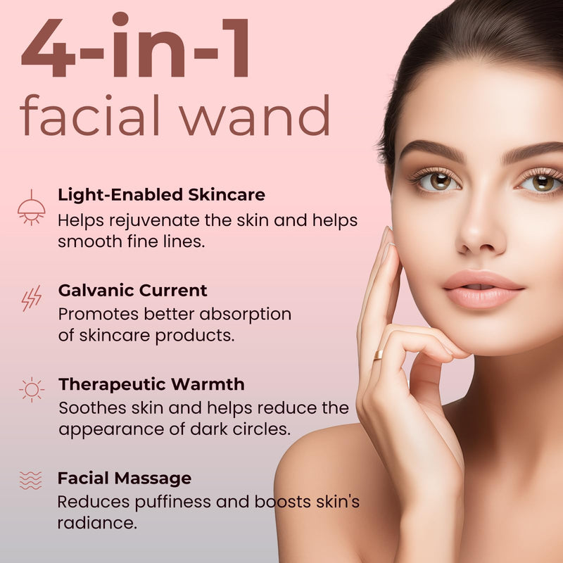 4-in-1 Light-Therapy-Wand,Red Light Therapy for Face and Neck - Microcurrent Facial Device for Anti-Aging - Face & Eye Massager Skincare (2 Colors led Light) 2 Colors Led Light