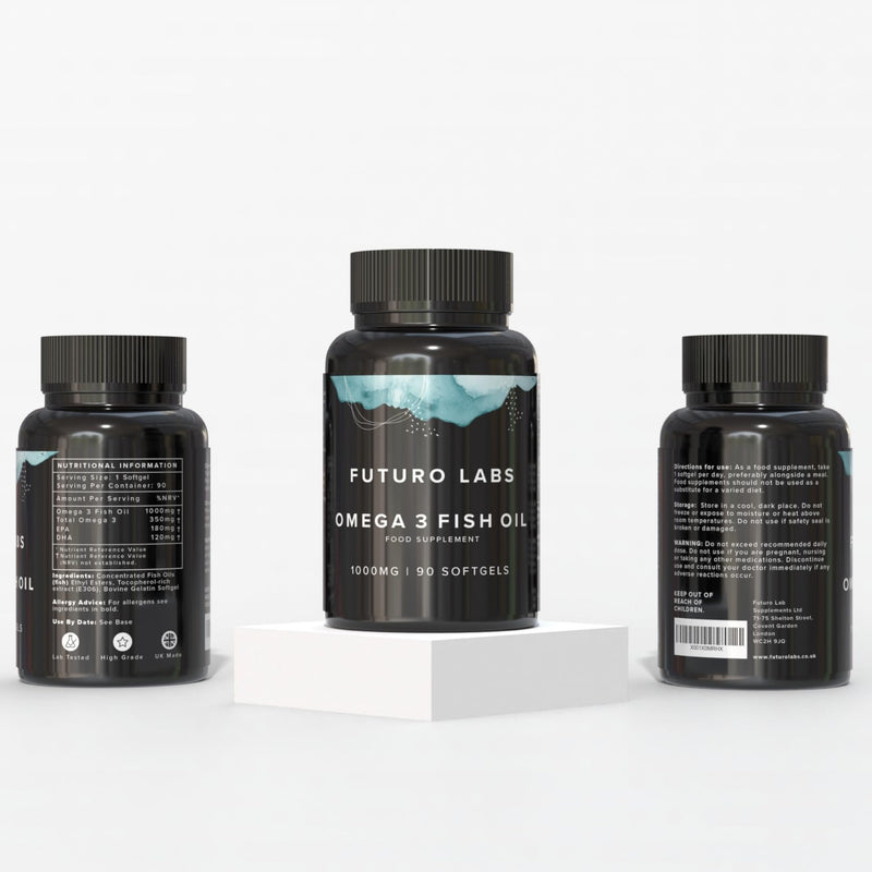 Omega 3 Capsules High Strength with EPA & DHA, (Fish Oil 1,000mg, EPA 180mg, DHA 120mg) Joint Care Supplements, Essential Fatty Acids & Oils Nutritional Supplements (90 Day Supply) UK Made