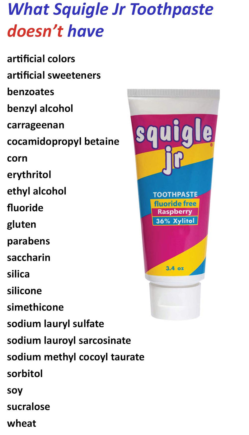[Australia] - Squigle Jr Toothpaste (for Infants, Toddlers), Travel Toothpaste, Prevents Cavities, Canker Sores, Chapped Lips. Soothes, Protects Dry Mouths. Stops Tooth Sensitivity, No SLS - 2 Pack Raspberry 3.4 Ounce (Pack of 2) 