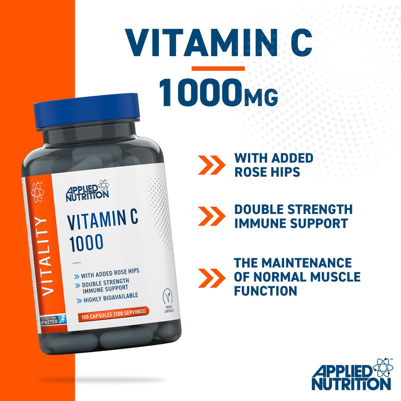 Applied Nutrition - Vitamin C-1000 with Rose Hips - Enhanced Formula - Best Immune Support - Best Antioxidant Protection - Powerful Health Boost (100 Capsules)