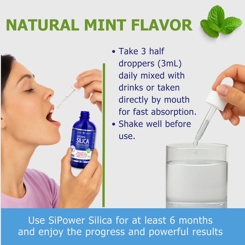 SiPower Silica Vegan Collagen, Supplement Drops-Liquid Mineral Orthosilicic Acid (CH-OSA) + Fulvic Acid. Natural Collagen Booster for Joints, Bones, Hair, Skin, Nails, Immune & Digestive Health-4oz