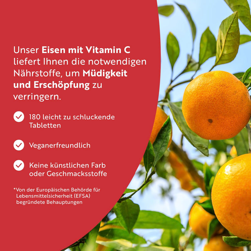 [Australia] - Iron tablets with 40 mg iron + vitamin C (80 mg) - 180 vegan tablets - iron vitamin C high dose - without unwanted additives - 6 month supply - Manufactured by Nutravita 