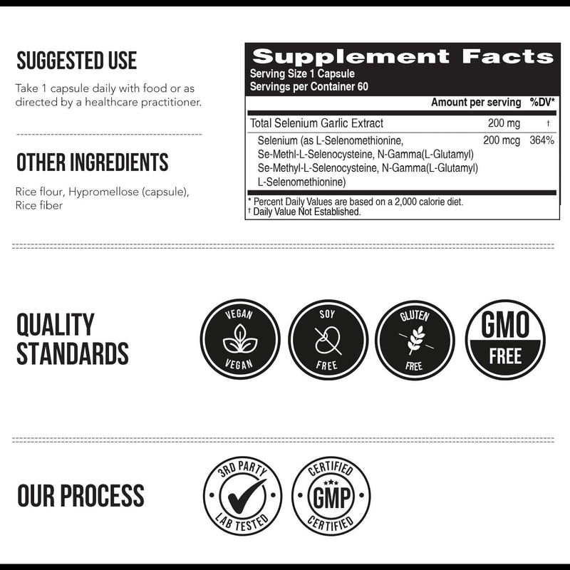 [Australia] - Total Selenium - 200 mcg, Plant-Based Selenium - Full Spectrum, Contains 4 Essential Organic Forms of Selenium Including Selenomethionine - Derived from Garlic - 60 Capsules 
