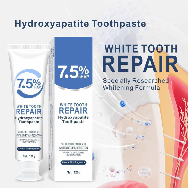 2PCS 7.5% Hydroxyapatite Toothpastes for Enamel Protection and Tooth Strengthening, 7.5% Nano Hydroxyapatite Toothpaste White Tooth Repair, Fluoride-Free, Gentle Mint, Fresh Breath 2