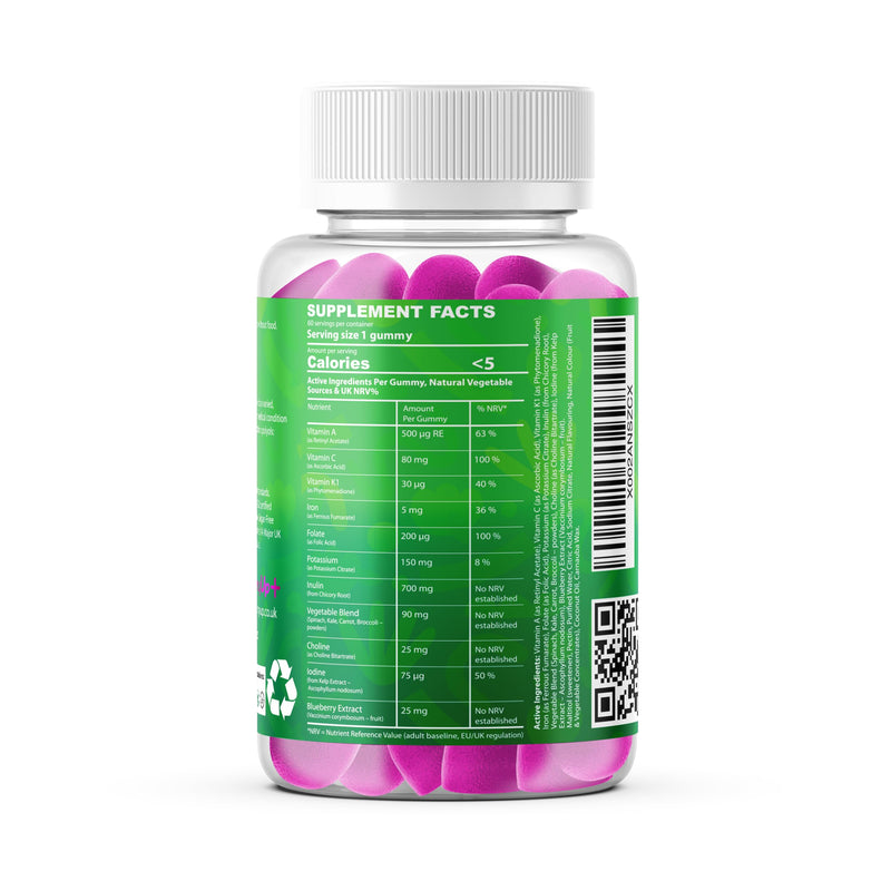 Kids 11-in-1 Vegetable Gummies | Daily Veg + Fibre | 2-Month Supply | Ages 5–12 | Sugar-Free Vegan | with Vitamins & Minerals | GummyUp+