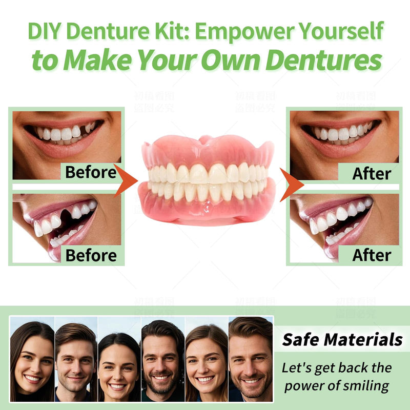 [Australia] - DIY Denture Kit - Top & Bottom Fake Teeth with Comfort Fit for Everyday Use, Natural-Looking Emergency Replacement Solution (Universal Sizing)-KAZ3 
