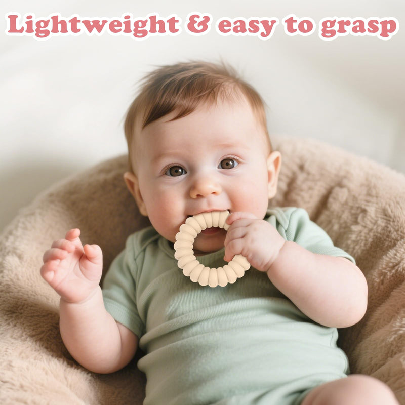 [Australia] - Baby Teether Toys, Silicone Teether Rings with Rattle for Babies, Textured Teething Rings Relief Soothing Sore Gums, 3 Pack 