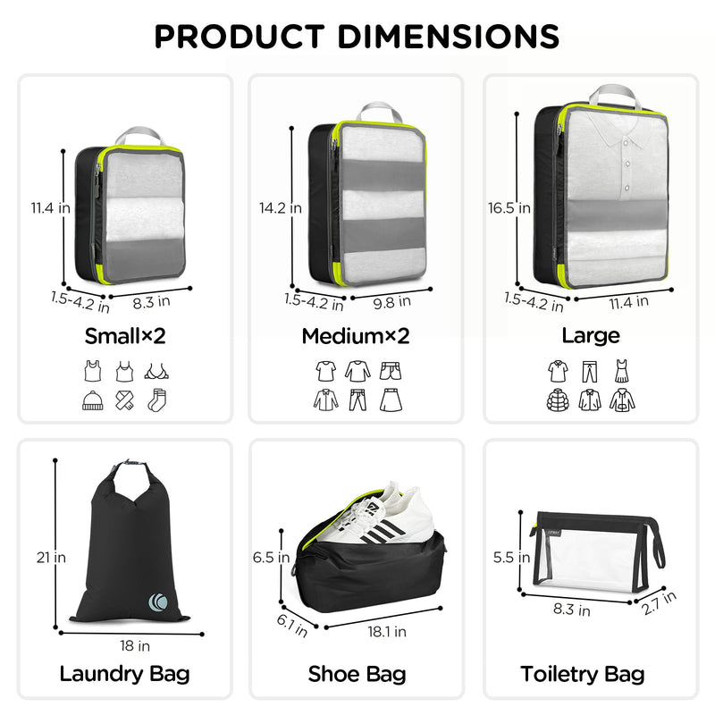 Cipway Compression Packing Cubes Mesh (8 Pcs, Black) | See Through Mesh Luggage Organizer Bags, Travel Essentials for Carry on Suitcase with Clear Toiletries Bag 8PCS