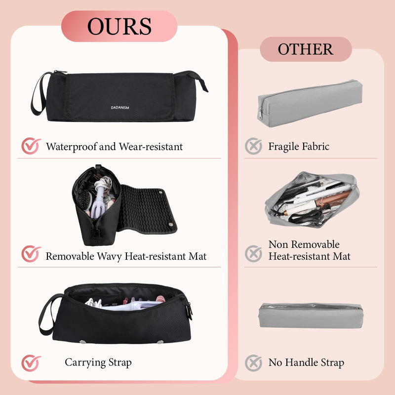 [Australia] - Dadanism Hot Hair Tools Travel Bag with Heat Resistant Mat Removable, Hair Accessories Organizer Case, Women Travel Essentials, Storage Pouch for Curling Iron Straightener Flat Iron HairDryer, Black 