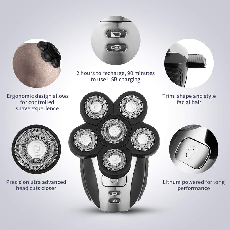 Head Shavers for Men - Upgraded Multifunctional Bald Head Shaver, Waterproof Electric Razor for Men Cordless Rechargeable Shaving Grooming Kit (Gray) Gray