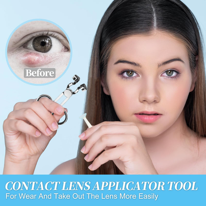 [Australia] - Contact lens tweezers for soft lenses, aid for contact lenses, contact lens remover with contact lens container and storage box, contact lens insertion aid for removal (silver) 