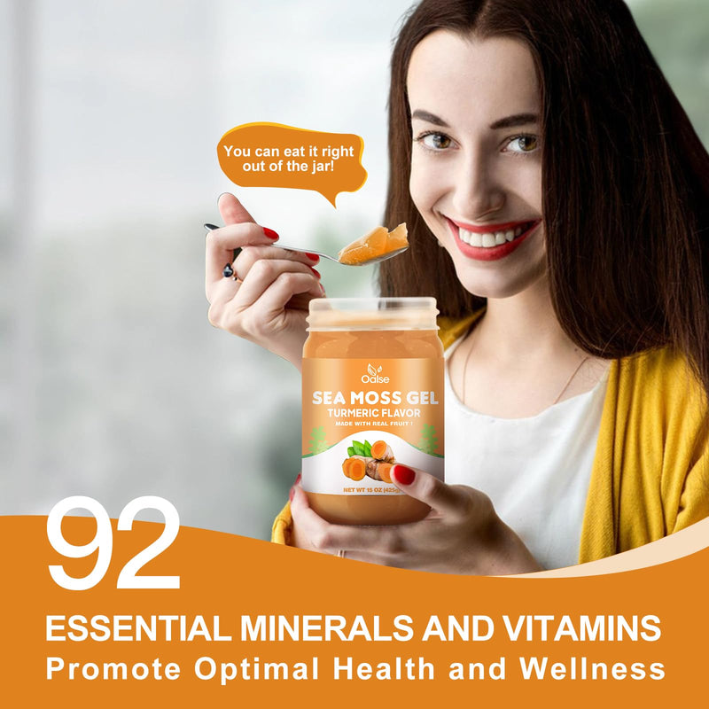 14.5 OZ Irish Sea Moss Gel Turmeric Flavored Seamoss Gel | with 92 Minerals and Vitamins - Non-GMO, Gluten-Free, Vegan - Immune Support 1.16 Pound (Pack of 1)