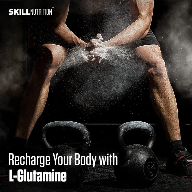 Skill Nutrition Glutamine - 500 g | L-Glutamine Powder | Supports Recovery & Muscle Rebuilding | Free from Sugar & Fillers | Vegan & Vegetarian-Friendly 500 (Pack of 1)