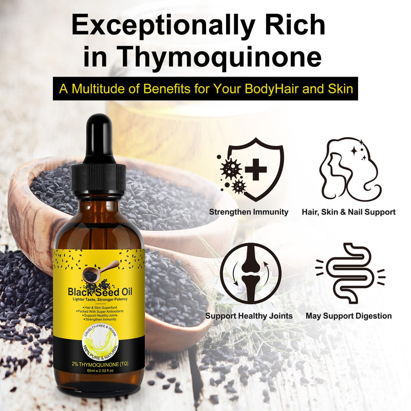 [Australia] - Black Seed Oil Organic Cold Pressed, 100% Pure and Natural Organic Black Seed Oil Liquid, Enriched with High TQ & Dynamic Harmony of Omegas 3 6 9, Hair Growth, Skin Cares, Nourishes and Hydrates Hair 