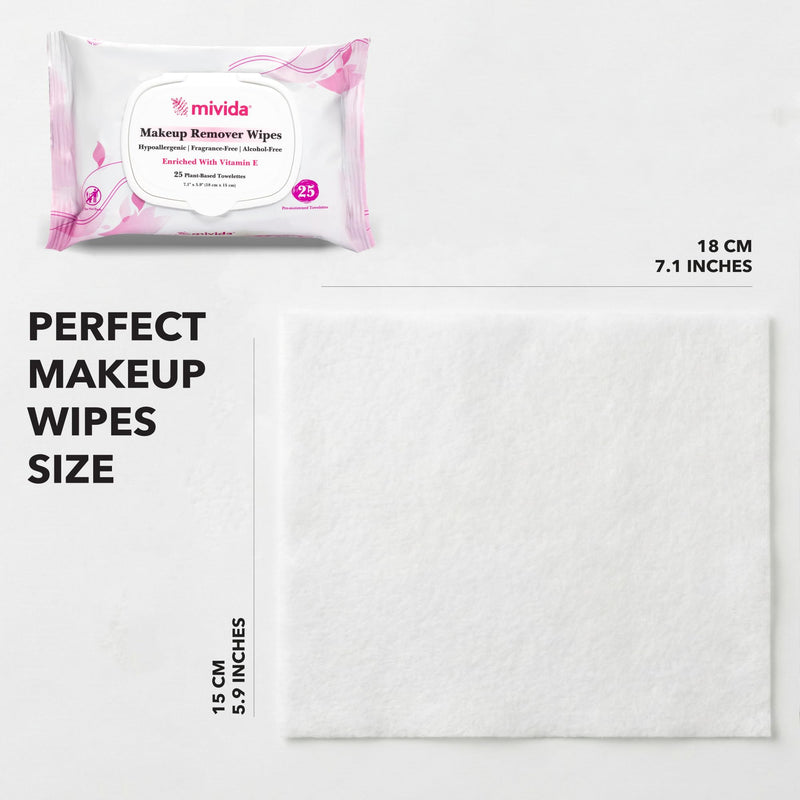 mivida Hypoallergenic Makeup Remover Wipes With Vitamin E, Dermatologist Tested, Alcohol Free & Fragrance Free Makeup Wipes For Sensitive Skin Make Up Remover, Travel Friendly 2 × 25 Count
