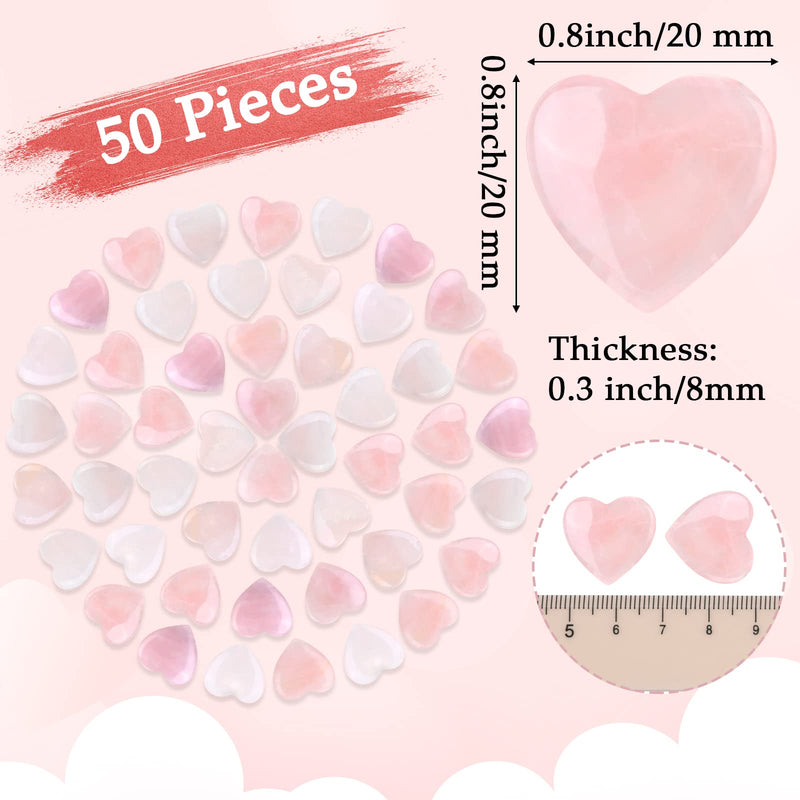 [Australia] - Gerrii 50 Pcs Heart Healing Stone Bulk Quartz Heart Rose Quartz Inspirational Stones Mother Day Gift for Women Love Pocket Polished Natural Energy Balancing Meditation 0.8 Inch 