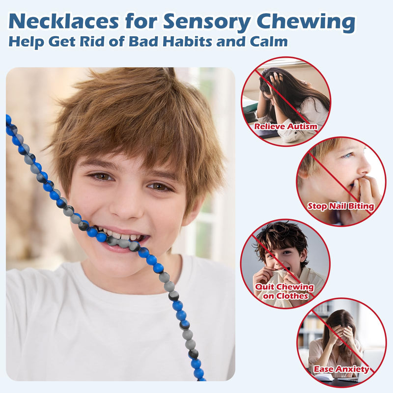 [Australia] - Chew Necklaces for Sensory Kids and Adults, Chewy Necklace Sensory Toys for Nail Biting, Silicone Necklace for Autism, ADHD, SPD, Fidget Oral Chew Toys for Boys and Girls Tie-dye Blue Green 