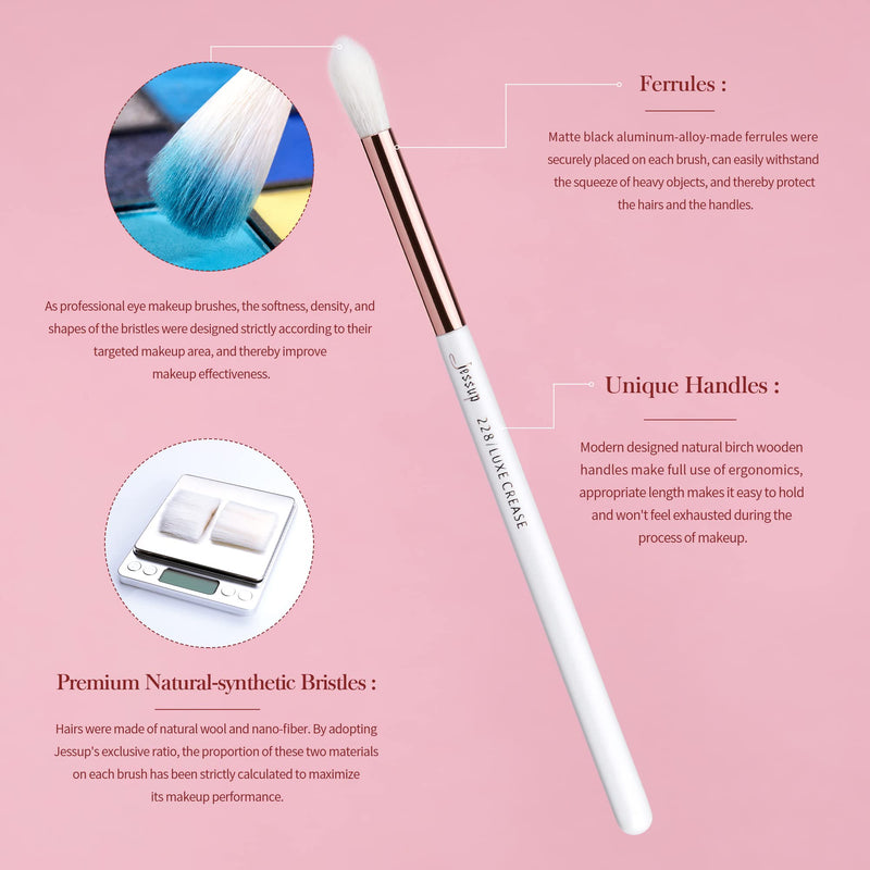 Jessup Eye Brushes 15Pcs Professional Makeup Brushes Make up Brush Set Cosmetics Tools Eye Liner Shader Wood Handle Natural-synthetic Hair,T217 White/Rose Golden