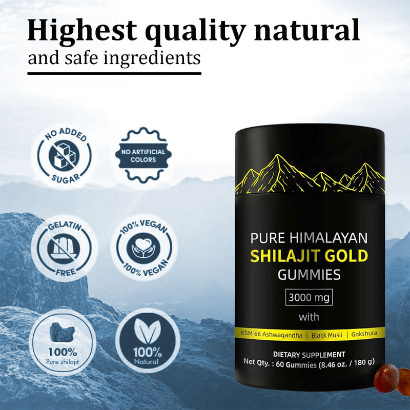 [Australia] - Shilajit Gummies | Alpha Gummies for Men | Lab Tested I No Added Sugar | Ashwagandha, Gokshura | Fulvic Acid & 85+ Trace Minerals for Men, Women | Non-GMO | 60 Gummy 
