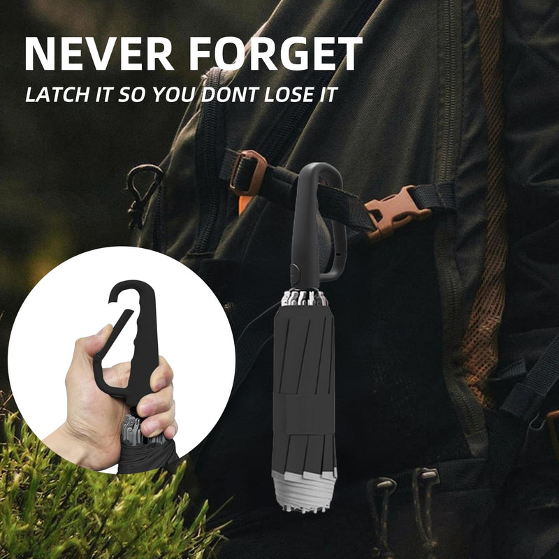 50in Inverted Folding Travel Umbrella – Windproof 10Ribs Upside Down Umbrella with Carabiner Handle, Rain Sun Protection for Women Men (Black) Black + Black