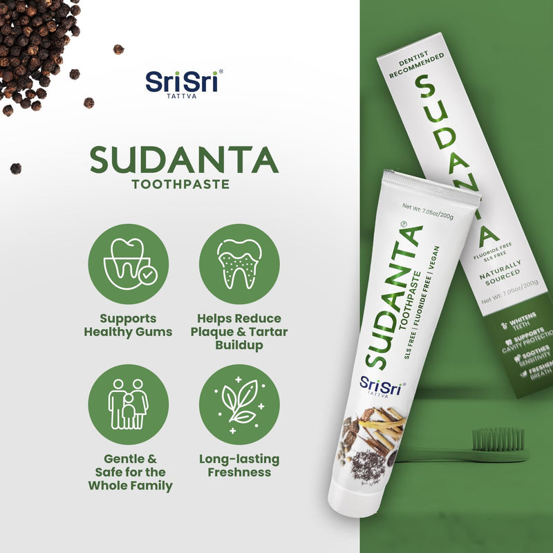 Sudanta 200g - 3 Pack - Herbal Fluoride-Free, Paraben-Free, Vegan, Natural Toothpaste with Ayurvedic Herbs Herbal-200g-Pack of 3
