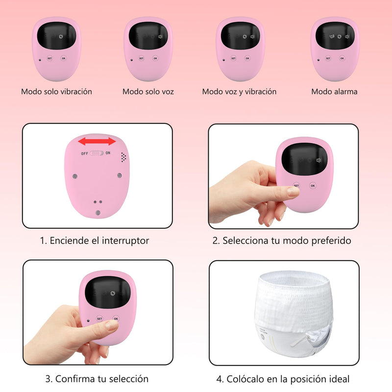[Australia] - Wireless Bedwetting Alarm for Boys and Girls USB-C Rechargeable, High Sensitivity, Loud Sound, Strong Vibration, Pee Alarm, Bedwetting Solutions, Pink for Kids 