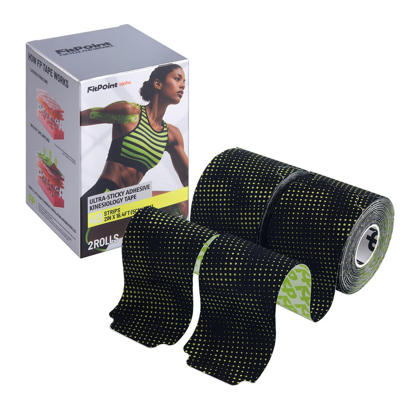 Alpha Synthetic Kinesiology Tape, Ultra-Sticky Adhesive Athletic Tape, 40 Count Precut Strips 2 Rolls, Pain Relief & Joint Support, Elastic Kinesio Tape for Knee, Wrist, Ankle, Camo Black