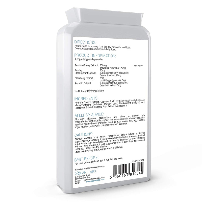 Vitamin C 100% Food Form 120 Capsules – All Natural Food Form - Gentle & Non-Acidic