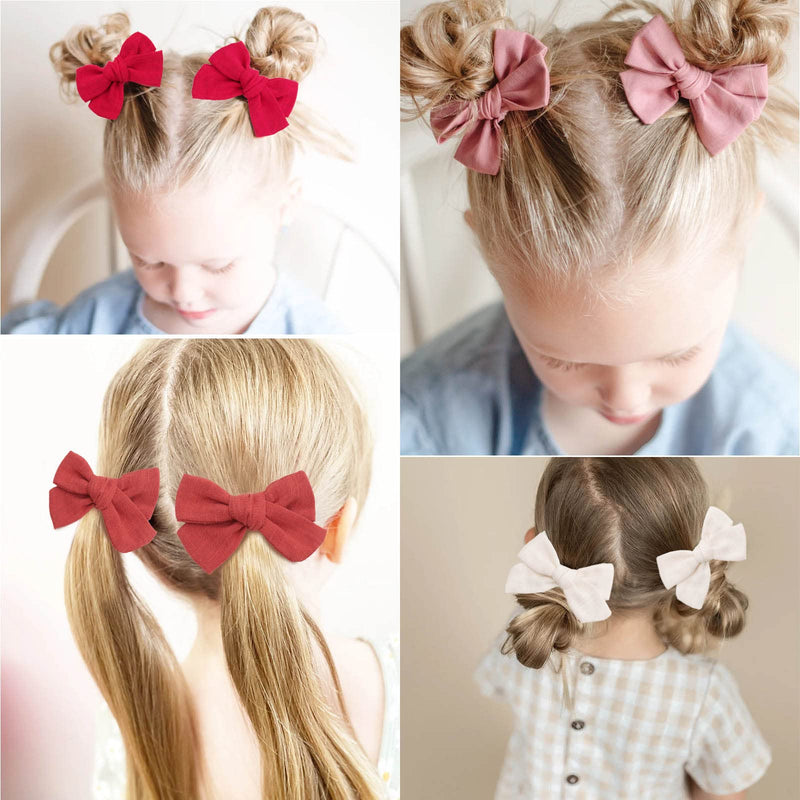 [Australia] - 40Pcs 3.5Inch Hair Bows Clips for Baby Girls, Oaoleer Neutral Linen Pigtail Bows Double Bun Ponytail Bow Hair Barrettes Accessories for Babies Infant Toddlers Kids in Pairs Toddler Bows -1 