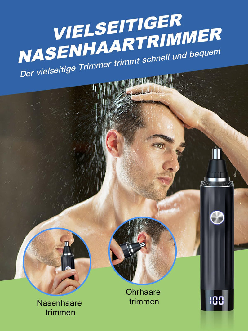 [Australia] - Brigin Nose Hair Trimmer, Rechargeable Nose Hair Trimmer with LED Display, 2 IN 1 Pain-Free Multifunctional Ear and Nose Hair Trimmer with IPX7 Waterproof Xjq-5002-bk 
