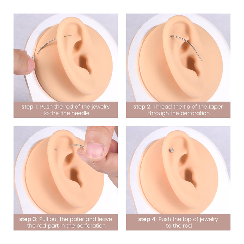 [Australia] - QWALIT Piercing Taper Threadless Piercing Changing Tool Piercing Taper Insertion Tool Piercing Threader Tool Flat Back Earring Applicator Tool Labret Titanium Threadless Insertion Pin 16g 18g 20g B1-stainless steel-mix sizes 