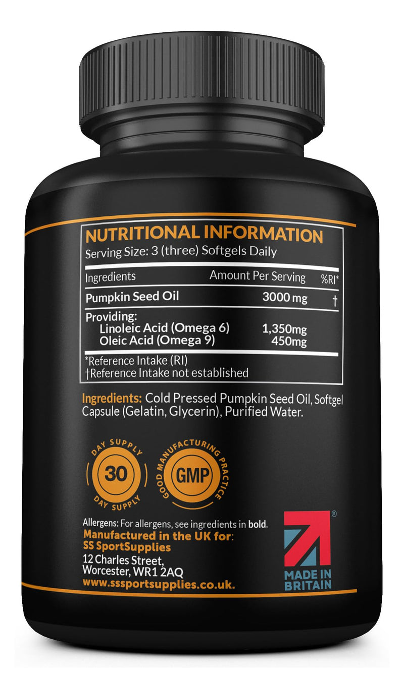 Pumpkin Seed Oil 3,000mg – 60% Linoleic & Oleic Acid – 90 Softgels – 3,000mg Omega 6 & 9 – Virgin & Cold Pressed 120 count (Pack of 1)