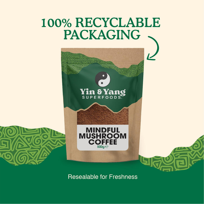 Mushroom Coffee 500g, by Yin & Yang Superfoods (100 Servings), Boost Focus & Immunity | Reishi, Lion's Mane, Brazilian Arabica Instant Coffee | Antioxidant Rich 500 g (Pack of 1)