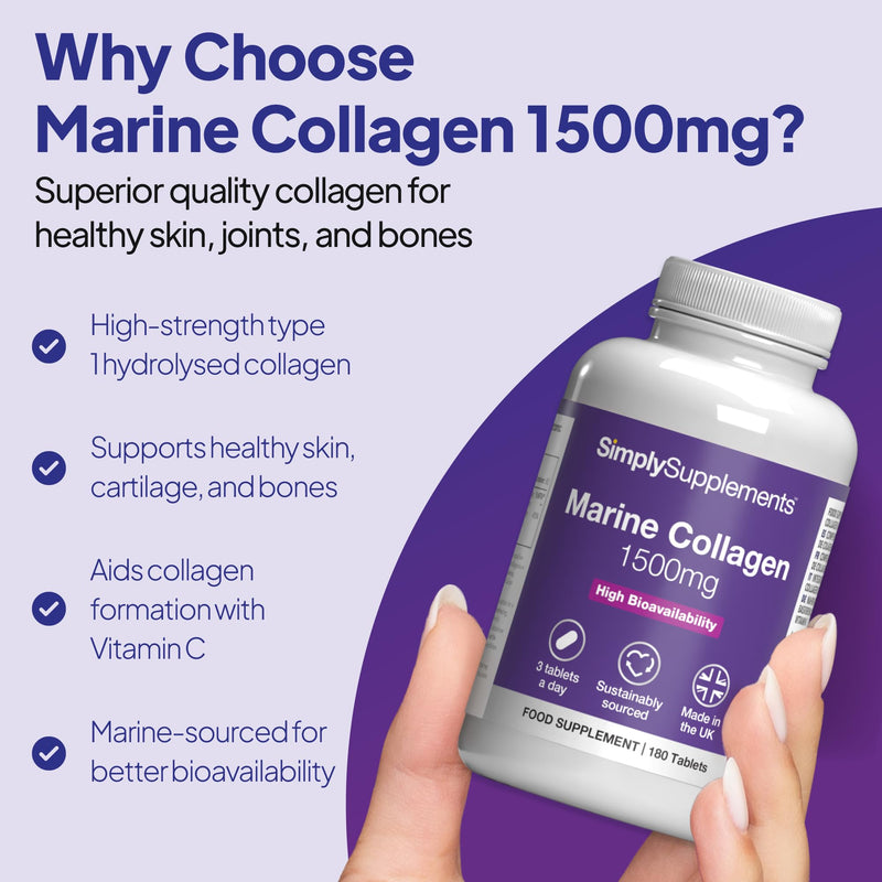 High Strength Marine Collagen | Supports Healthy Skin, Joints & Bones | with Vitamin C for Collagen Formation | 180 Tablets = 60 Days’ Supply | Made in The UK in Accordance with GMP Standards. Unflavoured 1 count (Pack of 180)