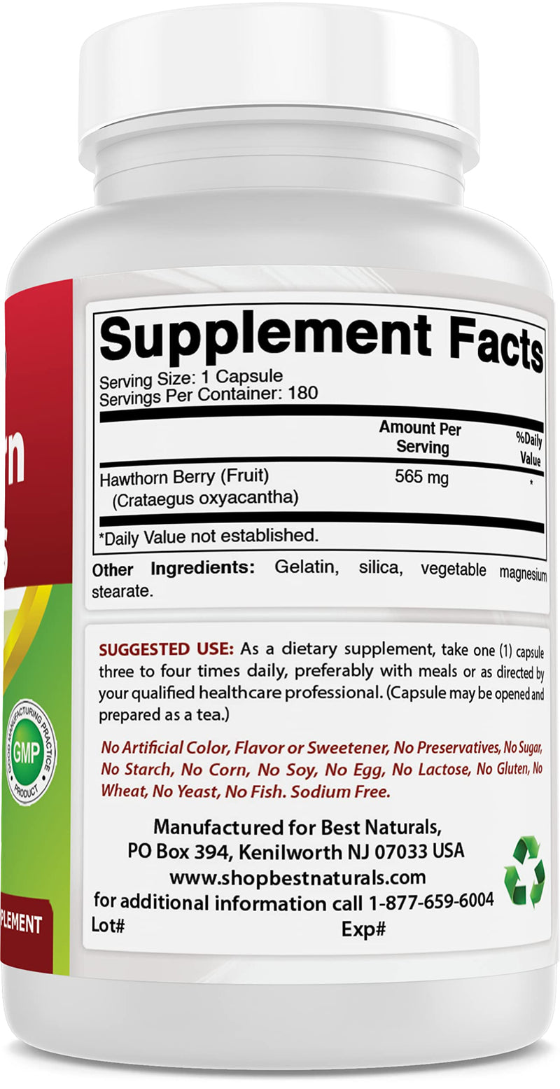 [Australia] - Best Naturals Hawthorn Berry 565 mg 180 Capsules (180 Count (Pack of 1)) 180 Count (Pack of 1) 